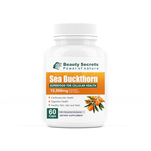 Image of Himalayan Sea Buckthorn Capsules 15000 mg | Sea Buckthorn Berry Extract | with Omega-7 | High Potency Antioxidant Supplement for Immune Support, Digestive & Heart Health | 60 Veg Capsules