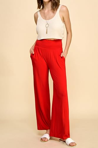 Chic Red Elastic Waist Palazzo Pants XXL - Image 5