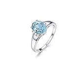 Aquamarine Engagement Rings for Women, Mom Ring White Gold Oval Aquamarine 1.35ct Blue Elegant P 1/2 Wedding Promise Jewellery Gifts