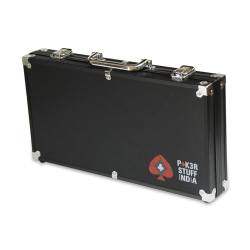 Image of POK3R STUFF INDIA Empty 300 Pc Black Aluminium Poker Chip Case - Durable Lockable Carrying Box | Portable Storage Organizer for Casino Chips, Poker Nights, Home Games & Tournaments (No Chips)