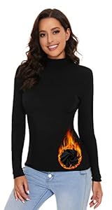 SIMIYA Basic Damen Thermo Rollkragenshirt: Slim Fit Thermounterwäsche Oberteil mit Plüschfutter Kuscheliger Langarmshirt Top Pullover Mock-Ausschnitt(Schwarz,M)
