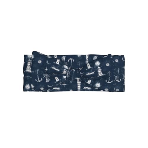 Navy Blue Lighthouses Print Baby Girl Bows Headbands Baby Girls Newborn Headbands Infant Toddlers 0-6 Months