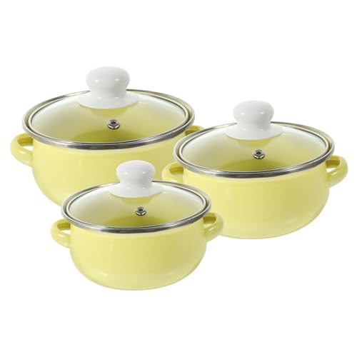 DONFAMDS 3 piezas Ollas Esmaltadas Pequeñas para Cocina Cacerola de Plano con Doble Asa Ollas Multifunción para Leche Sopa y Estofado Aptas para Inducción y Uso Diario