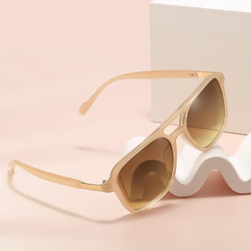 Image of Retro Aviator Rectangle Sunglasses for Women Men Unisex UV400 Protection Lightweight Frame Trendy Sun Glasses