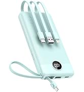 VEEKTOMX Power Bank with Built-in Cables, 10000mAh USB C Portable Charger with 5 Outputs and LED ...