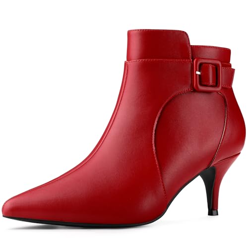 Allegra K Women's Pointy Toe Zipper Buckle Decor Kitten Heels Ankle Boots
