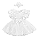 Odizli 1 Geburtstag Mädchen Outfit Kurzarm Strampler Kleid Blume Spitze Tüllkleid+Stirnband Kleidung Sommer Babykleidung Neugeborene Erstausstattung Babysachen Set Baby Fotoshooting Weiß 3-6 Monate