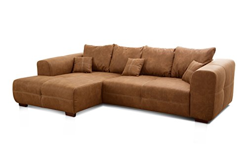 Cavadore Canapé d'angle Mavericco XXL avec Coussin de Dossier et Coussin décoratif, Chaise Longue à Gauche, Style Industriel, 285 x 69 x 170 cm (l x H x P),...