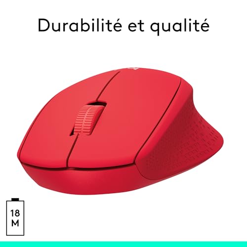 Logitech M330 Silent Plus Souris Sans Fil, Récepteur Nano USB 2,4GHz, Résolution Capteur Optique 1000 Ppp, Pile Durée 2 Ans, Compatible PC, Mac, Ordinateur Portable, Chromebook - Rouge