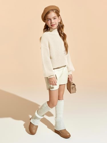 Image of rrhss Girls Mock Neck Loose Knit Sweaters Kids Long Sleeve Slouchy Warm Cute Fashion Pullover Tops 5-14 Years