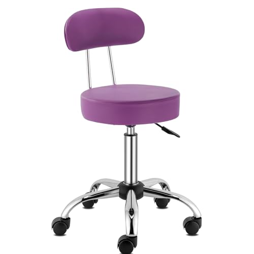 TactFire Tabouret de Bureau Tabouret à roulettes avec Dossier,Rotation à 360°,Chaise pivotante Chaise de Bureau Hauteur réglable (Violet)