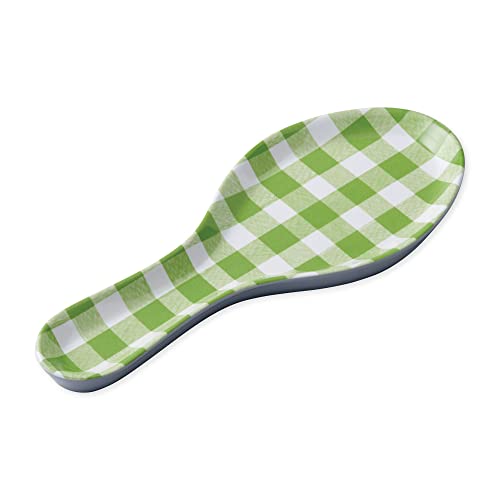 UPware Gingham Melamine Spoon Rest, Cooking Spoon Holder for Stove Top, Kitchen Counter, and Dining Table, 9.625 Inch, Green