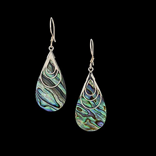 Boho Dangle Teardrop Abalone Shell Earrings, Unique Sterling Silver Large Paua Shell Earrings, Ethnic Gypsy Style, Handmade Statement Jewelry #TOP4