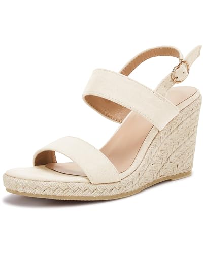 Image of VETASTE Womens Espadrille Wedge Sandals Heels Open Toe Platform High Heeled Ankle Strap Buckle Dress Wedges Shoes