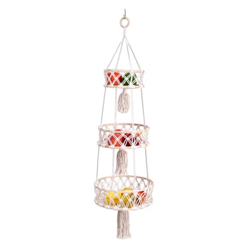 Cesta de verduras para cocina, canasta de frutas boho,Cesta de frutas de 3 niveles de cocina Boho | Organizador tejido de algodón, decoración bohemia de ahorro de espacio para producir almacenamiento