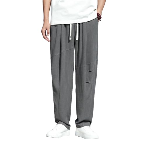 Pantalon de style chinois homme coupe ample jambe droite en lin