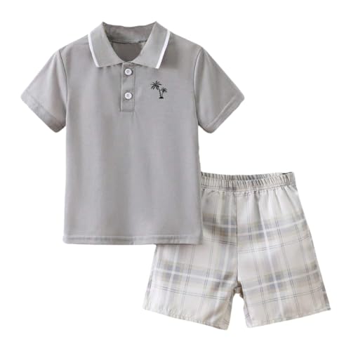 Afsmlys Kids Tween Boy Clothes Casual Short Sleeve Polo Shirt + Plaid Print 2Pcs Shorts Summer Clothing Set Size 11 12