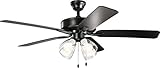 Kichler 330016SBKS Basics Pro Premier 52'' Ceiling Fan with LED Lights, Satin Black