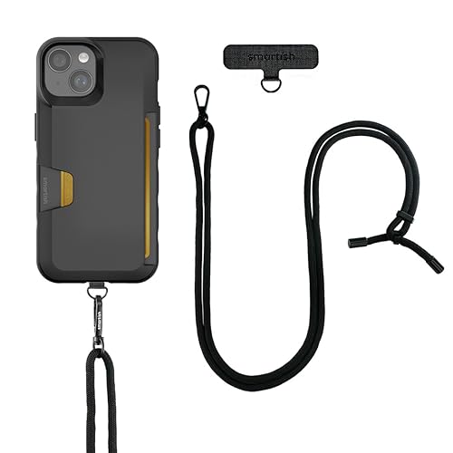 Image of Smartish iPhone 15 Wallet Case with Crossbody Lanyard Strap - Wallet Slayer Vol. 1 - [Slim + Protective] Credit Card Holder with Universal Detachable Shoulder Neck Strap - Black Tie Affair