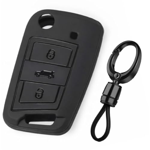 Image of JVCV Soft TPU Cover Compatible with Skoda Kushaq Taigun Tiguan Virtus Octavia Kodiaq Superb Folding Key | Scratch-Resistant Protective Case (Matte Black Style A)