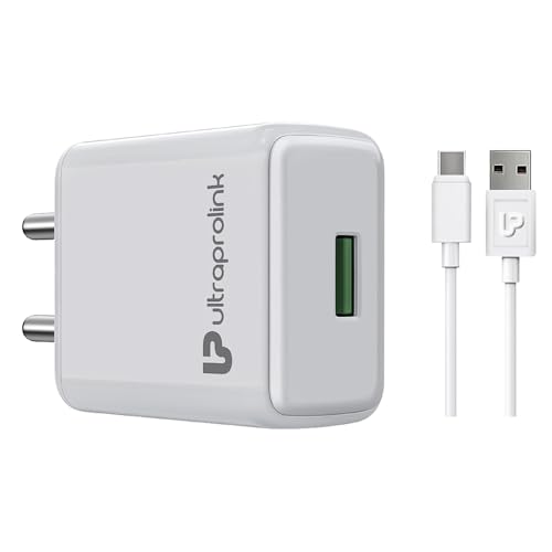 Image of UltraProlink 2.4A /12W USB Travel Adapter | Fast Wall Charger | | Single USB Port | BIS Certified |Made in India | |1m USB-A to Type-C Cable Included | Boost 12C | UM1166C | White