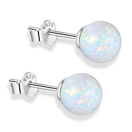 Sterling Silver Opal Ball Earrings 3Mm-8Mm Options, Simulated Opal Stud Earrings Hypoallergenic Jewelry (3Mm) #TOP13