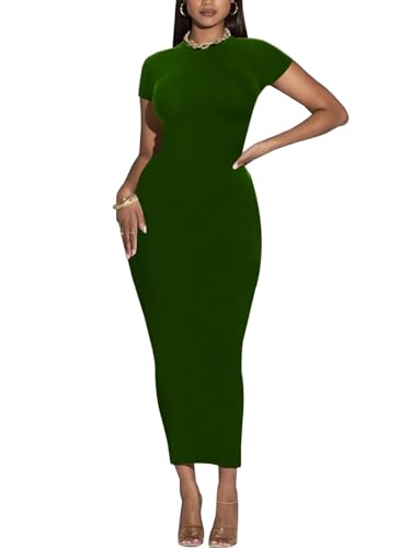 Image of Women's Long Bodycon Dresses Leopard Print Casual Maxi Club Party Tight Dress Short Sleeve