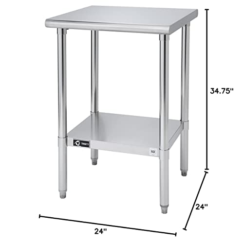Trinity Ecostorage Heavy Duty Stainless Steel Kitchen Prep Table With Adjustable Shelf For Commercial And Industrial Use, Nsf Certified, 200 Lb Capacity, 24”W X 24”D X 35”H #TOP2