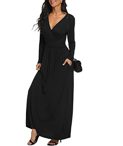LILBETTER Women Long Sleeve Deep V Neck Loose Plain Long Maxi Casual Dress3