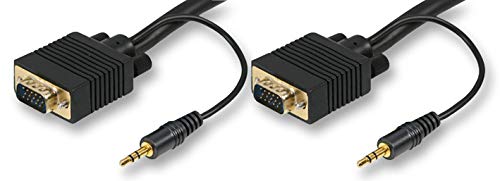 Pro Signal VGA & 3.5mm Stereo Jack Male to Male Lead, 3m - Gold Plated Connectors, Black - For PC to TV/Projector Connection - PSG03037