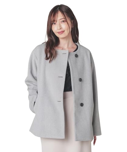 [ハニーズ] ハーフコート ドロップショルダー 再生ポリエステル シャギー素材 裏地付き 無地 レディース ノーカラーコート LL 杢グレー 673043846767のサムネイル