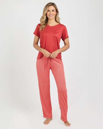 Image of Real Essentials 2 Pack: Women's Comfy Pajama Sets - Short Sleeve Ladies Loungewear Sleepwear PJs (Available In Plus)