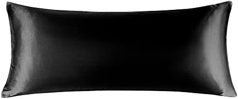 PiccoCasa 1 PC Satin Body Pillowcases for Hair and Skin, Luxury Silky Pillow Cover Luxury Long Satin Pillow Cases with Envelope Closure Black 20"x48" (4ft)