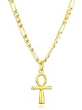 Lumayina Dainty 925 Sterling Silver Gold Ankh Necklace for Women Men 18k Gold Plated Ankh Pendant Cross Necklace for Women Men with 3.6mm Flat Figaro Chain Necklaces Jewelry Gifts (Gold)