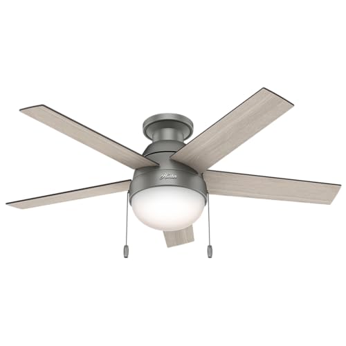 Image of Hunter Anslee, Indoor, Ceiling Fan, with LED Light, 46 inch, Matte Silver