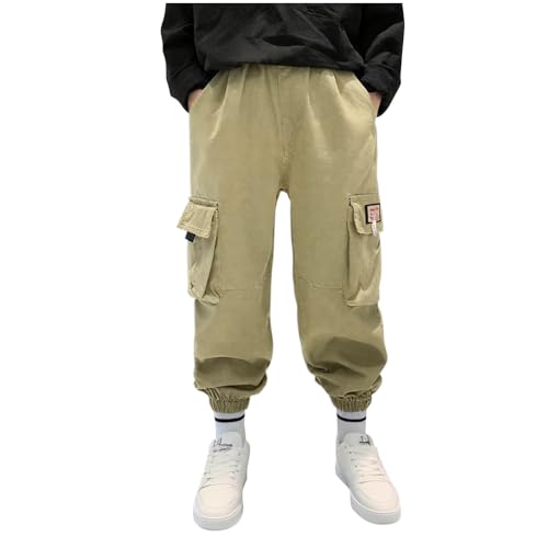 Boys Cargo Pants Casual Elastic Waist Pull On Trousers with Multi Pockets Fashion Lounge School Pants for Boys 3-15Y