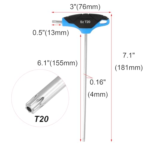 Image of Antrader T20 Torx Screwdriver,Anti Tamper Proof Torx Key,S2 Steel T-Handle Dual End Wrench-2Pcs (Blue)