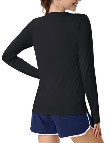MAGCOMSEN Women’s Long Sleeve Shirts UPF 80+ Quick Dry Athletic Workout Tee Shirts with Thumb Holes Rash Guard Swim Tops2