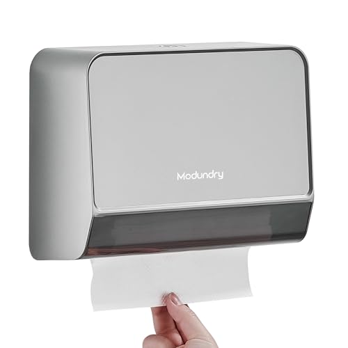Modundry Dispensador de Toallas de Papel, Dispensador Papel Secamanos en Pared Comercial, Dispensador de Papel de Manos para Baño, hasta 200+ Toallitas, Plata