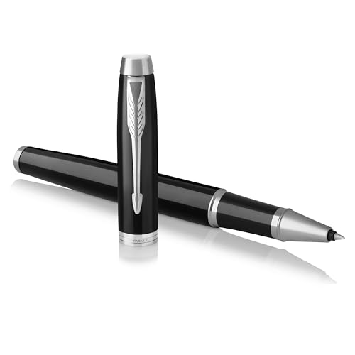 Parker IM Bolígrafo Roller | Punto fino | lacada en negro con adorno cromado | tinta negra | en estuche de regalo
