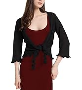 Women's 3/4 Sleeve Tie Open Front Sheer Mesh Lightweight Shrug Cardigan Lightweight Knit for Dresses