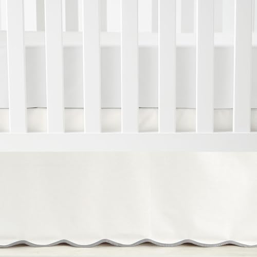 Image of Lush Decor Coastal Chic Scalloped Edge Baby Crib Skirt Single 28" W x 52" L + 16" Drop Gray - White Crib Skirt - Baby Essentials - Coastal Nursery Decor