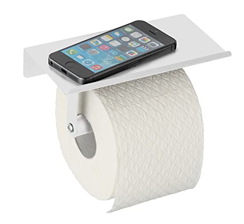 Allstar Portarrollos Walli blanco mate - con repisa, Acero, 18 x 9.5 x 7.5 cm, Blanco