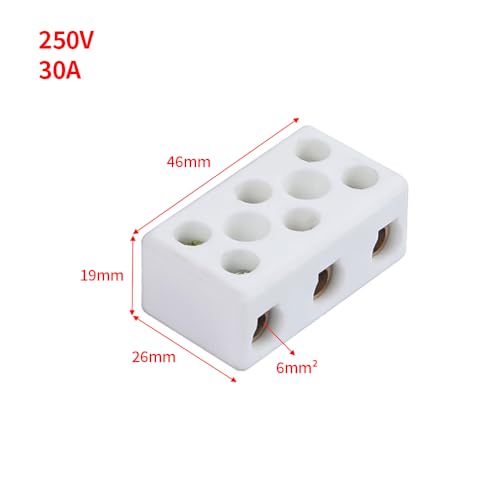 Miniatura 2 de 3 Bloques De Terminal De Cerámica De Vía, 30a 250v Conectores De Cerámica De Porcelana De Alta Temperatura Con Apertura De Entrada De 6mm Para Cable Eléctrico, Y Varias Situaciones De Cableado 5pcs