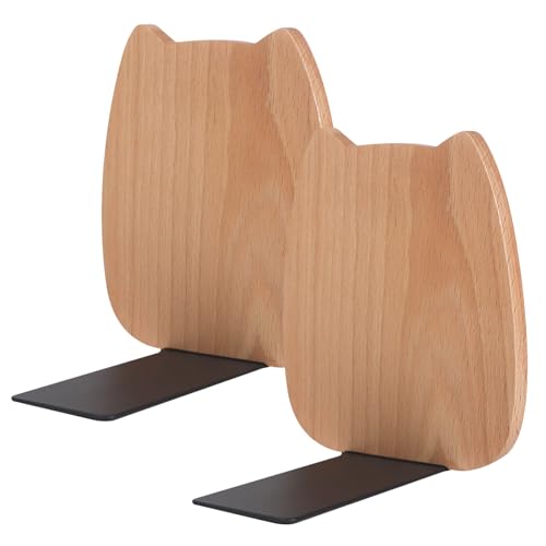 Heiqlay Buchstützen aus Holz, Buchenholz Buchstützen, Anti-Rutsch Bücherstützen, Bücherhalter für Regal, Buchständer Holz für Schule,Zuhause Büro Bibliothek