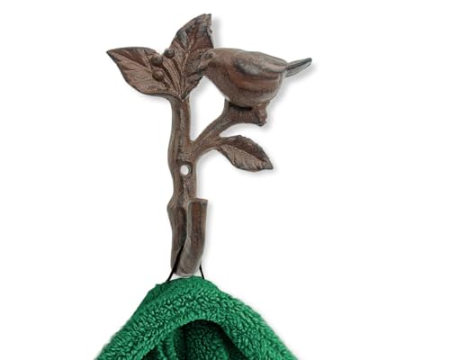 Comfify Pájaro en una Rama único Gancho de Pared/Percha - Metal, Resistente, rústico, Vintage, Reciclado, Decorativo Regalo Idea - 12.06 x 4.57 x 15.24cm - con Tornillos y Anclajes (óxido marrón)