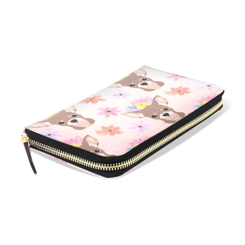 Long Wallets Leather Bifold Wallet for Women Chihuahua Dog Pink with Zipper Credit Card Holder Large Capacity3