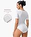 Nebility White Bodysuit for Women Shapewear Tummy Control Seamless Body Shaper Short Sleeve Body Suits for Womens Crew Neck Tank Tops