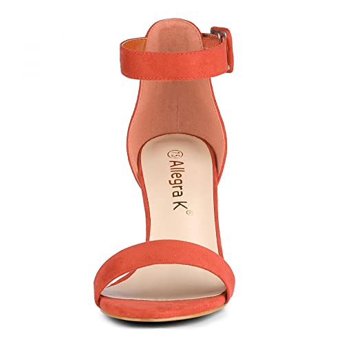 Image of Allegra K Women's Open Toe Chunky High Heel Buckle Ankle Strap Sandals | 3 3 /8 inches Heels with Faux Suede, Comfortable Block Heels Sandal for Women, Summer Dressy Shoes