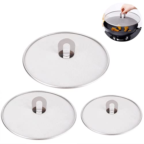 WENYIEN 3 PCS Protections Anti-éclaboussures,Couvercle Anti Projection,Écrans Anti-Éclaboussures en Acier Inoxydable, 25cm/29cm/33cm,Peut également être utilisé comme Un écran de Filtre Cover